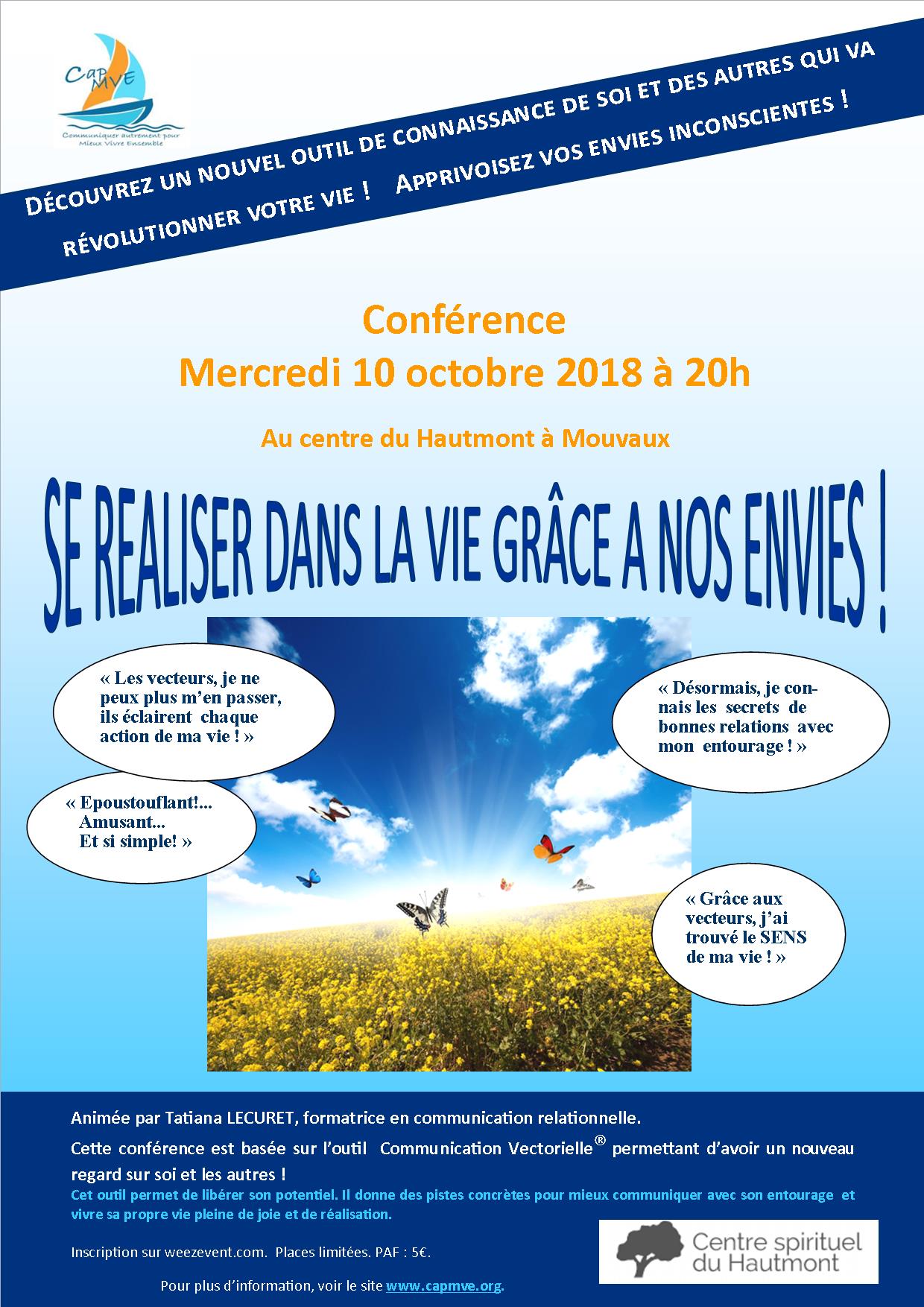 Conférence « Se réaliser dans la vie grâce à nos envies » – 10 octobre 2018